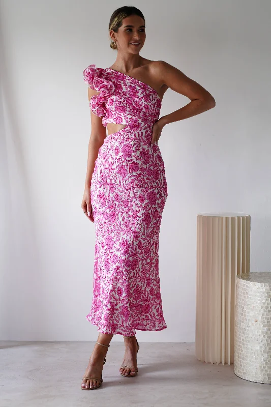 Wrap - style midi dresses in silk for a sophisticated office look Pertunia Cut Out Midaxi Dress | Pink Print
