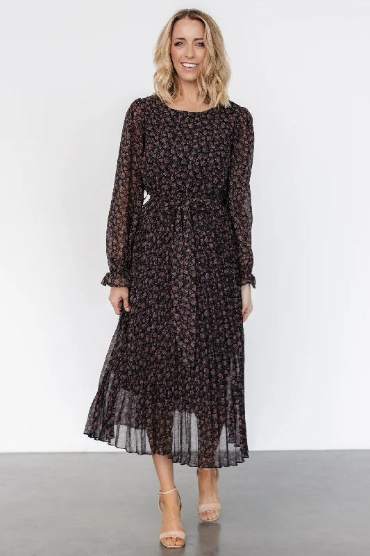 Midi dresses with button - front designs for a classic touch Edith Pleated Dress | Navy + Copper Midi dresses with button - front designs for a classic touch Edith Pleated Dress | Navy + Copper