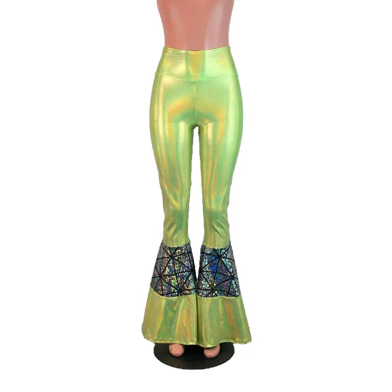 Tiered Bell Bottom Flares  - Lime Green/Silver Glass Pane