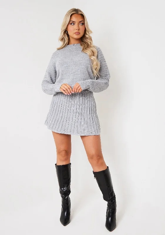 Annie Light Grey High Neck Knitted Jumper