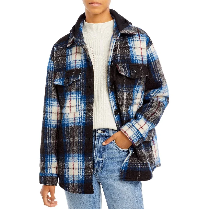 Aqua Womens Fleece Plaid Shirt Jacket