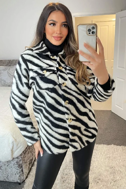 Louise Black and White Zebra Print Knitted Oversized Shacket