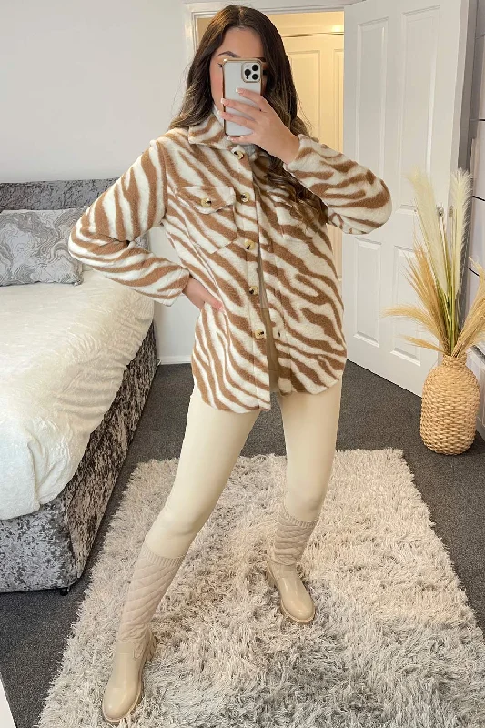 Louise Brown and White Zebra Print Knitted Oversized Shacket