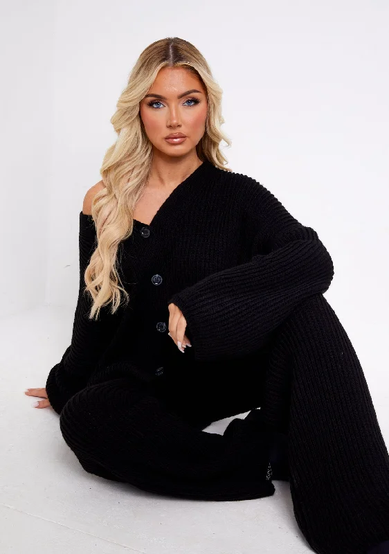 Chantelle Black Chunky Knit Cardigan & Trouser Co-Ord Set