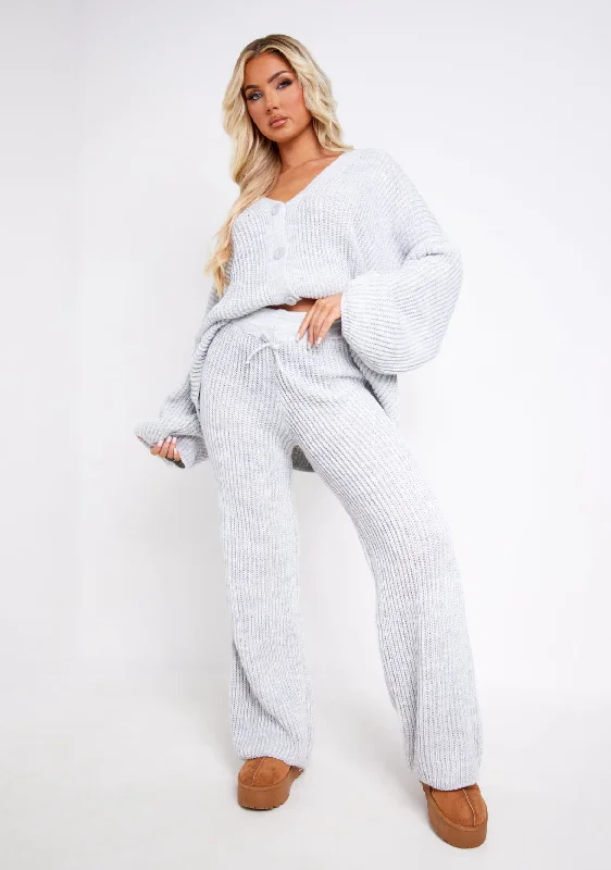 Chantelle Grey Chunky Knit Cardigan & Trouser Co-Ord Set