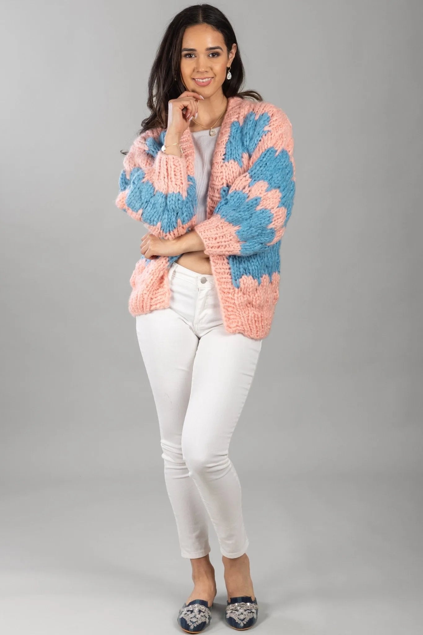 Chunky Knit Cardigan Two Tone