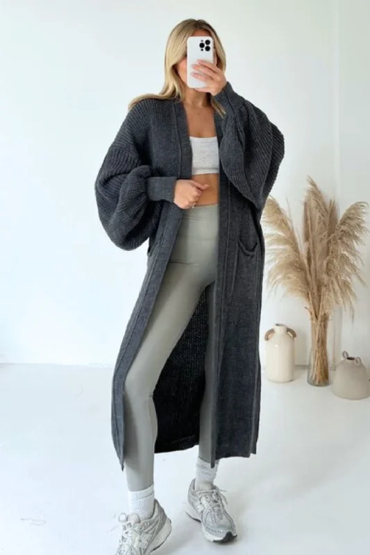 Daisy dark grey long knit cardigan