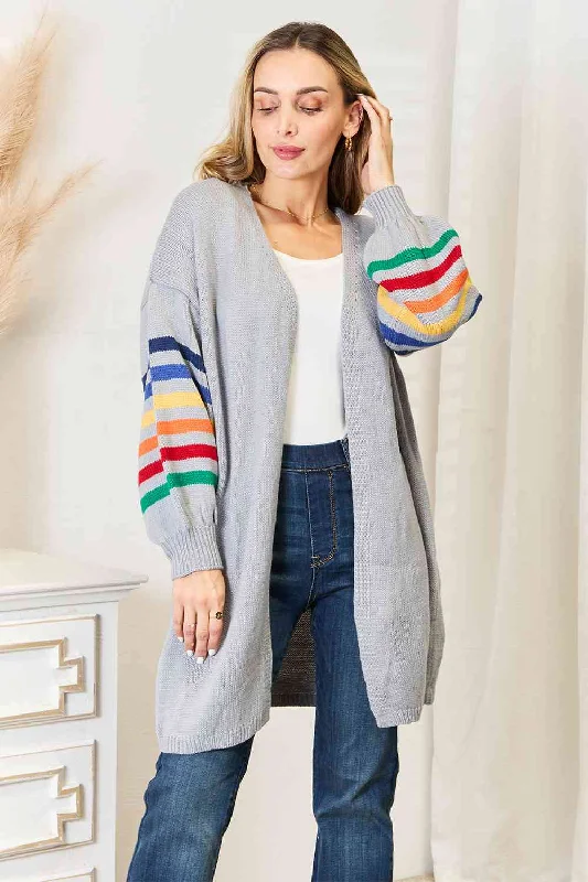 Double Take Multicolored Stripe Open Front Longline Cardigan