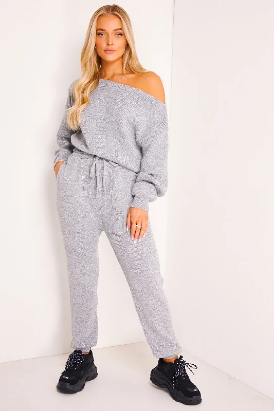 Grey Bardot Relaxed Knitted Loungewear Set