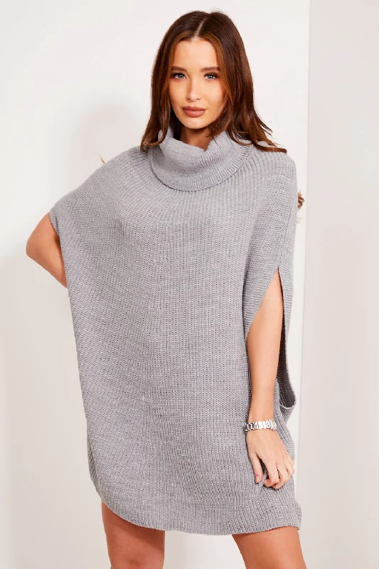 Harlee Grey Roll Neck Knit Cape