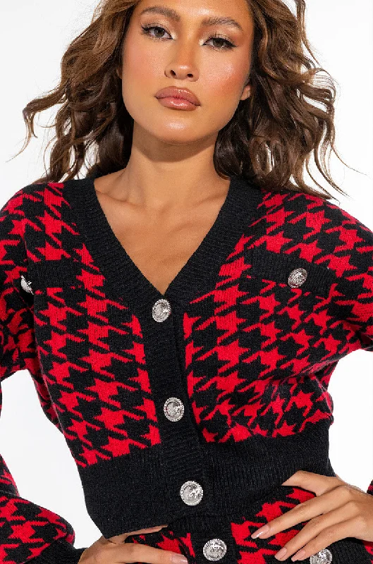 HIGH MAINTENANCE HOUNDSTOOTH CARDIGAN RED MULTI