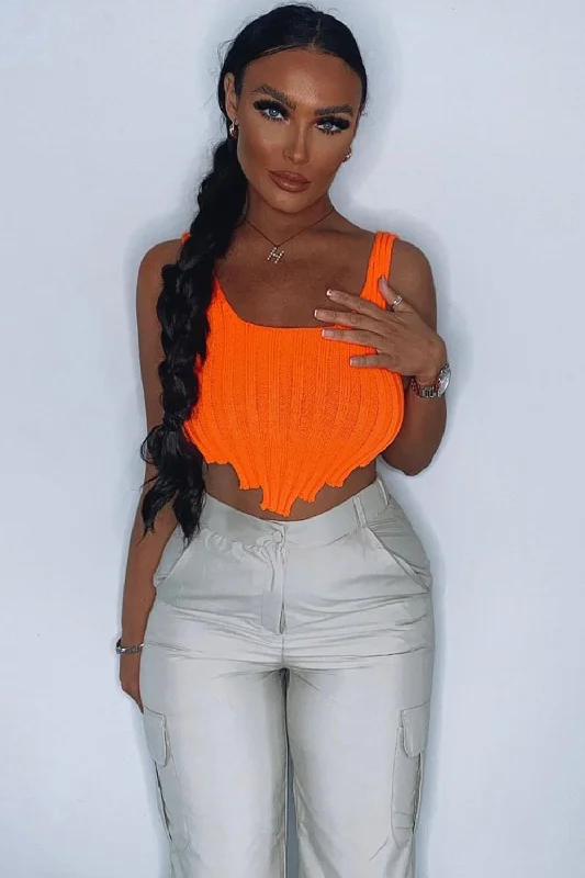 Imogen Neon Orange Distressed Hem Knit Crop Top