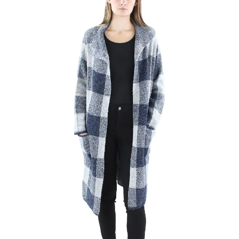 Joseph A. Womens Check Print Coatigan Open Front