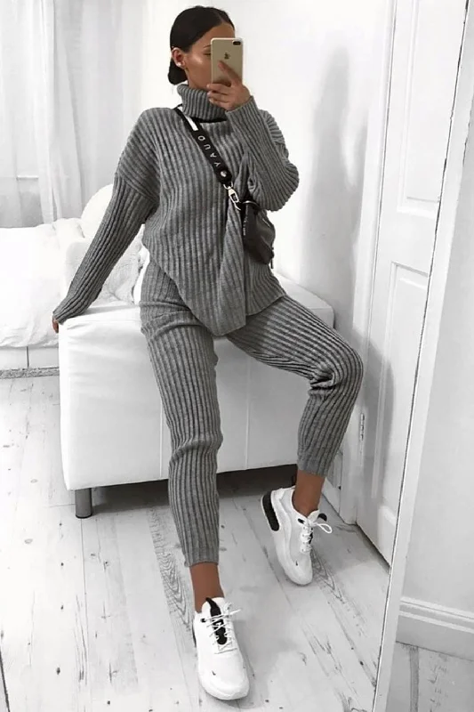 Juniper Grey Oversized Roll Neck Knitted Co-Ord