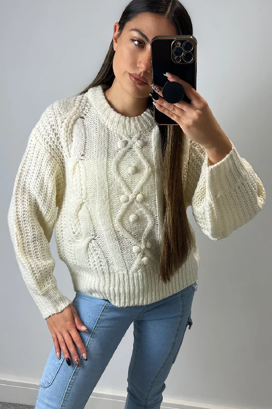 Mabel Cream Cable Knit Bobble Detail Jumper