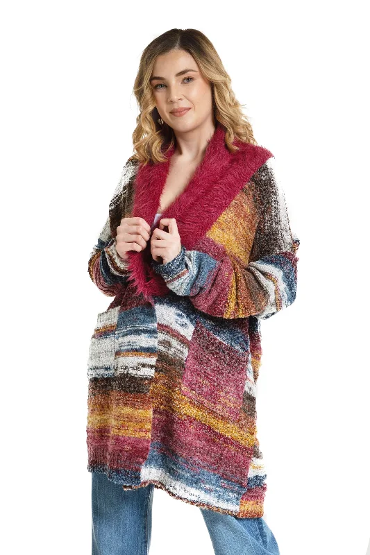 Multicolored Fur Collared Cardigan