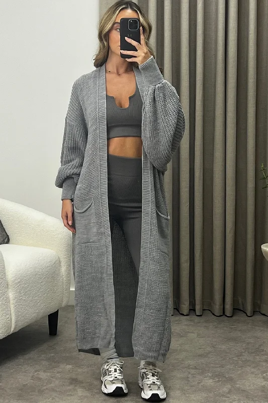 Rudy Grey Balloon Sleeve Maxi Knitted Cardigan