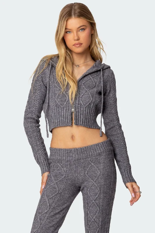 Ray Cable Knit Hooded Cardigan