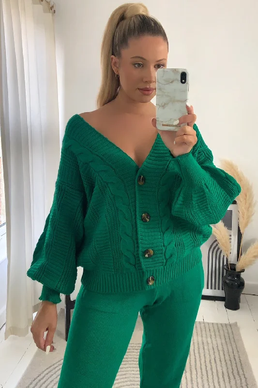 Steph Green Cable Knit Cardigan and Joggers Co-Ord Set