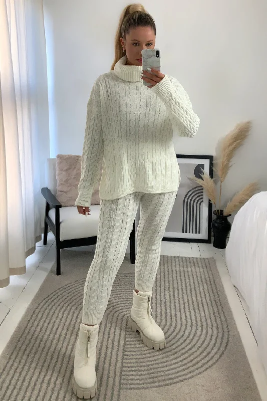 Toni Cream Cable Knit Oversized Roll Neck Co-Ord