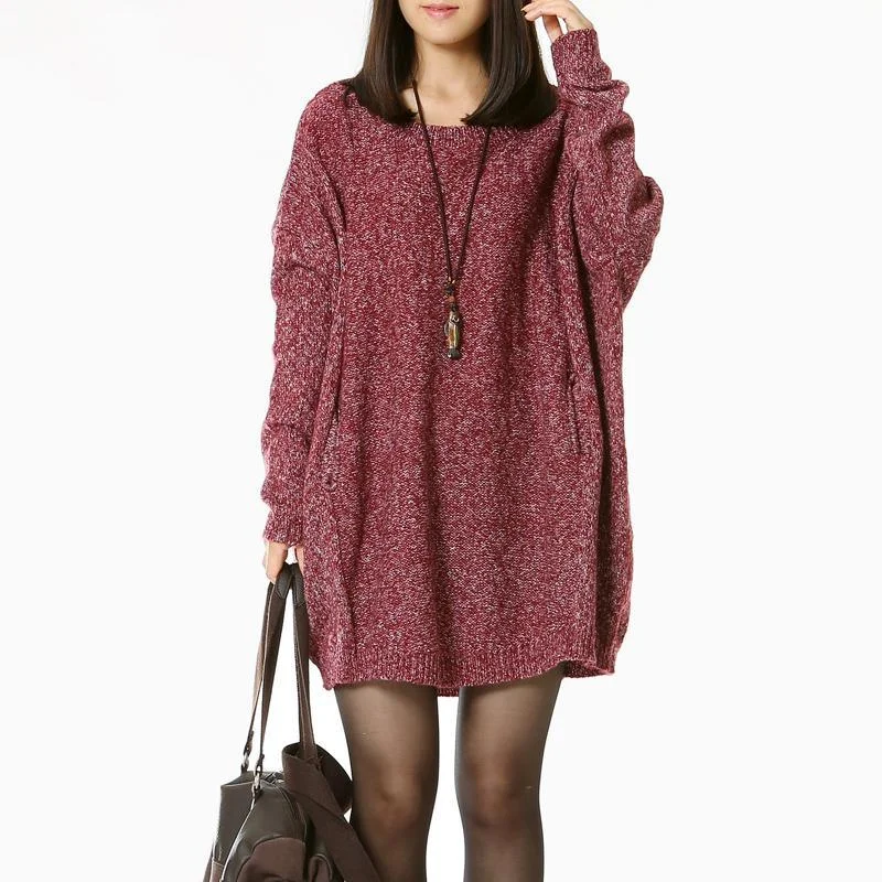 Burgundy slouchy women sweater dresses