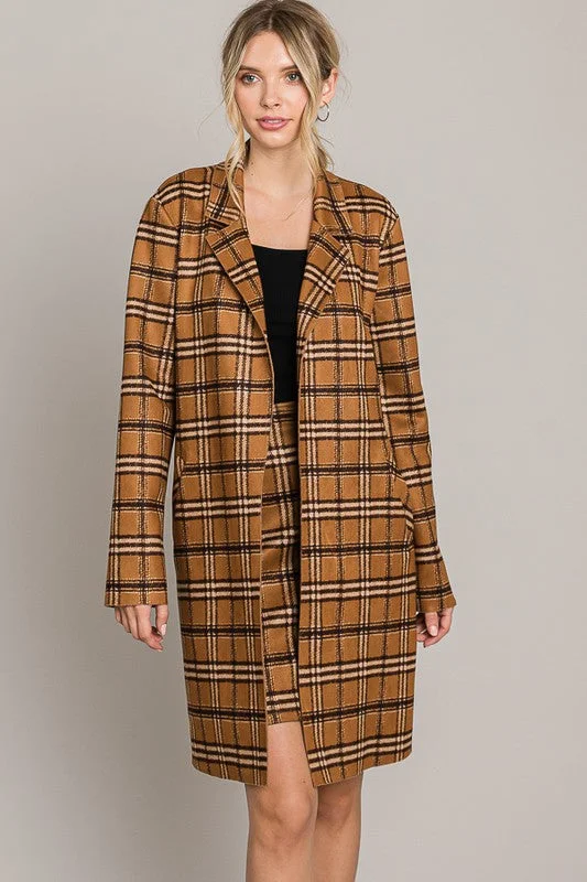 Livi Camel Tartan Plaid Coat