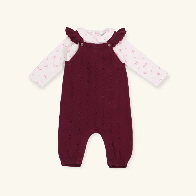 Ruffle Knit Overall+Floral Peter Pan Bodysuit Set (Organic)