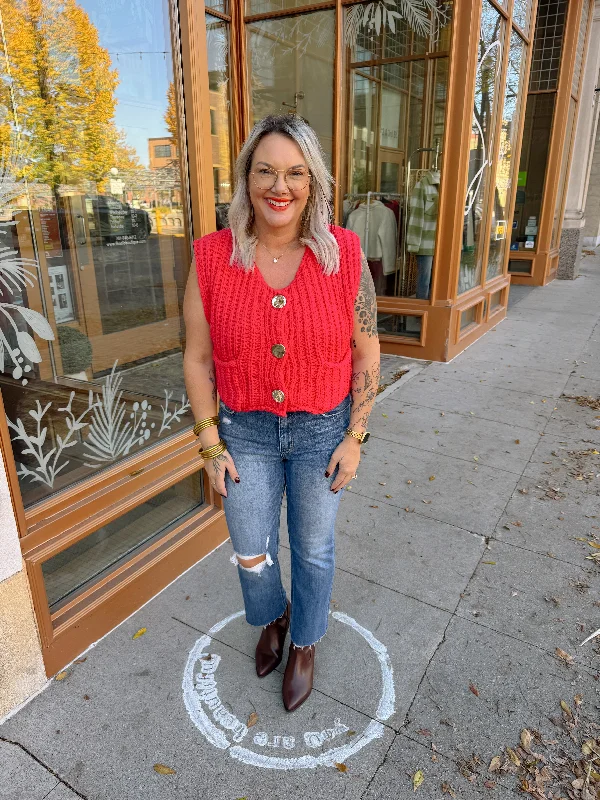 Sunday Red Chunky Sleeveless Sweater