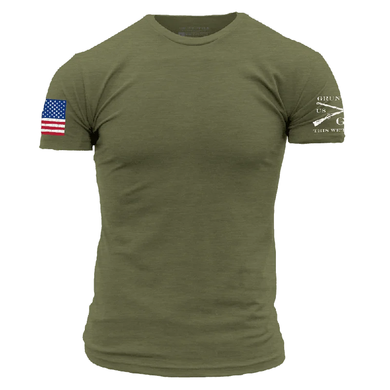 USA Flag Basic T-Shirt - Military Green