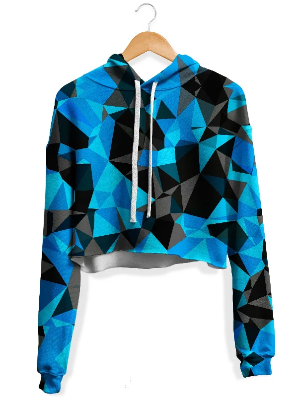 Blue and Black Geo Fleece Crop Hoodie