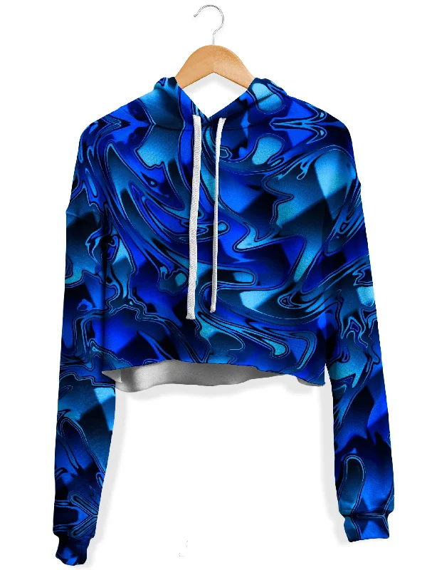 Blue Chromatic Melt Fleece Crop Hoodie