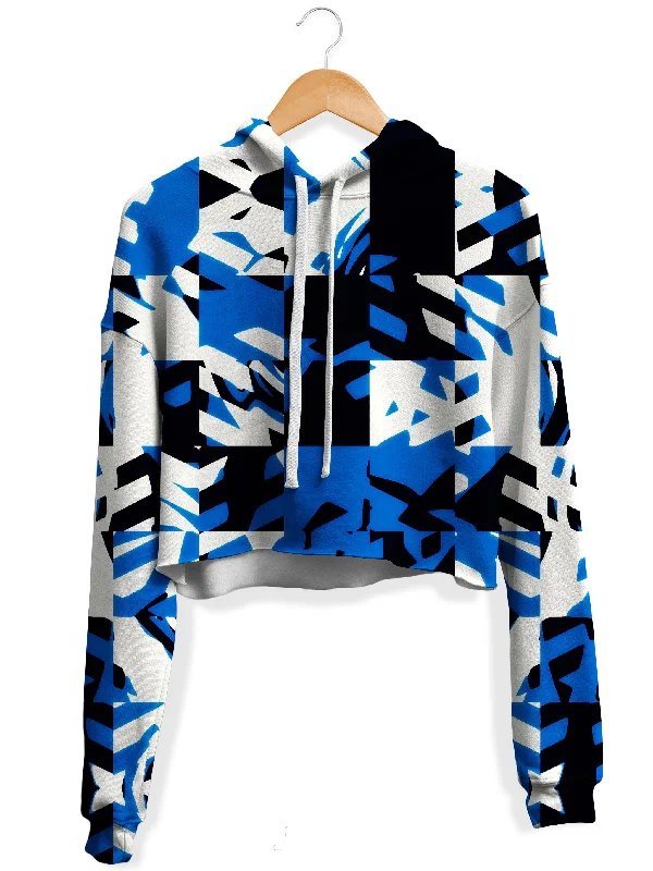 Blue Digital Fleece Crop Hoodie