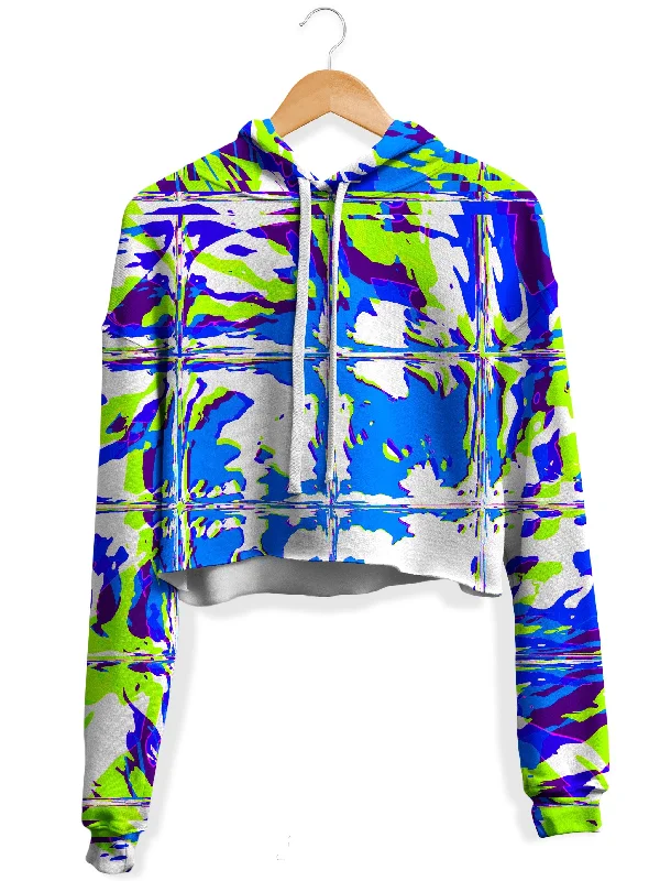 Blue Rave Glitch Fleece Crop Hoodie