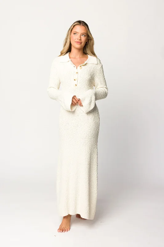 Courtney Boucle Maxi Shirt Dress in Cream- Nursing Friendly