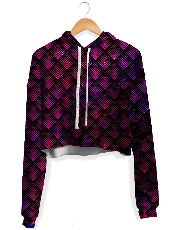 Galactic Dragon Scale Pink Fleece Crop Hoodie