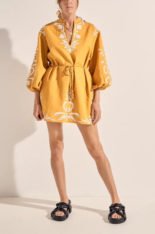 Hesiode Golden Yellow Applique Dress