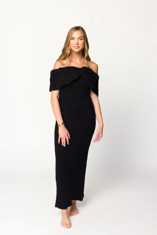 Aston Bow Front Maxi Sweater Dress in Black