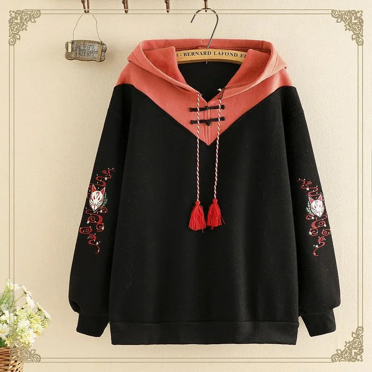 Kawaii Fox Tassel Drawstring Sweatshirt Hoodie - Casual Style