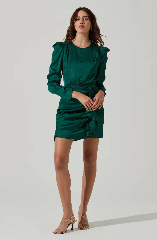 Long Sleeve Ruffle Front Mini Dress