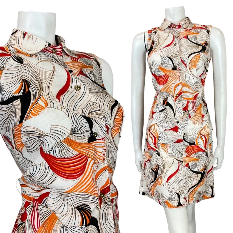 Mini Women Dress with a Short Hem for a Young and Trendy Style Mini Women Dress with a Short Hem for a Young and Trendy Style VINTAGE 60s 70s WHITE RED BLACK PSYCHEDELIC FLORAL SLEEVELESS MOD SHIRT DRESS 10