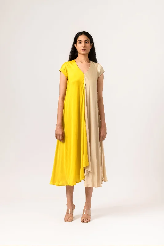 Mermaid - Style Women Dress with a Fitted Silhouette for Special Occasions Mermaid - Style Women Dress with a Fitted Silhouette for Special Occasions Yellow Ecru Cap Dress
