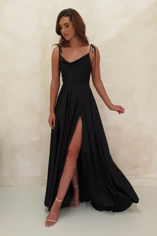 Anna Cowl Neckline Gown | Black