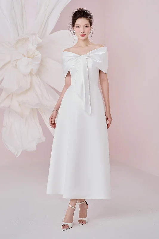 Ariana A-line Off-Shoulder Taffeta Cotton Ankle Length Dress