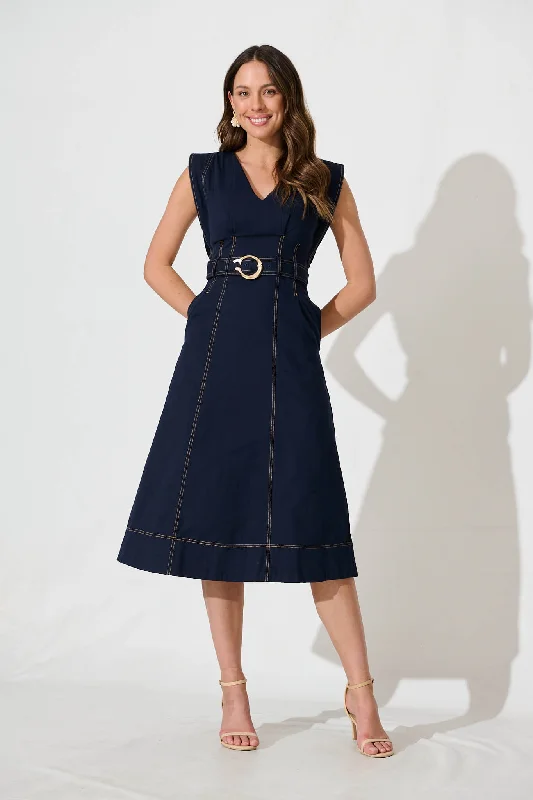 Carloto Midi Dress In Dark Blue Denim