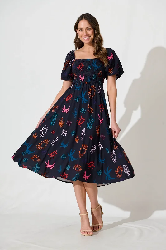 Mariam Midi Dress In Navy Print