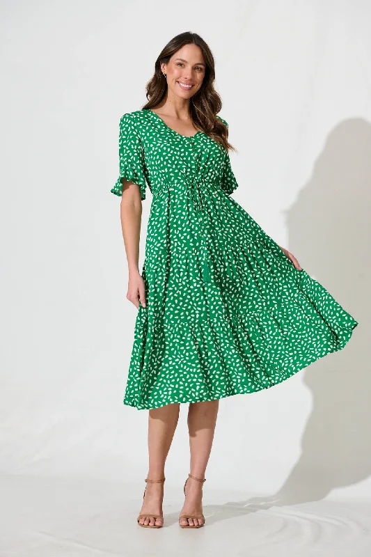 Raphaelle Midi Dress in Green with White Speckle