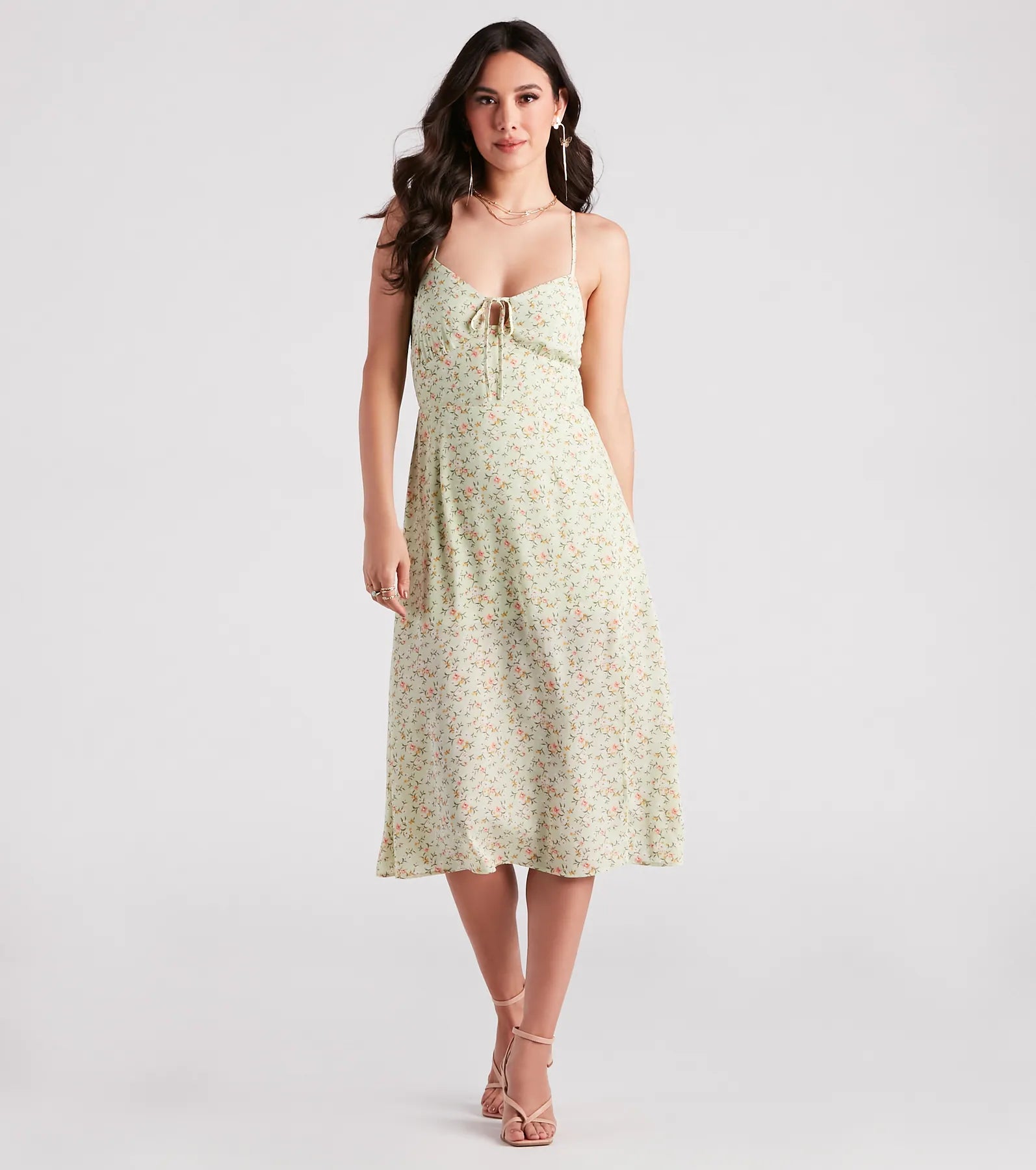 Strolling The Garden Floral Chiffon Midi Dress