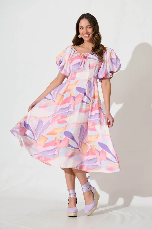 Wilmette Midi Dress in Lilac and Multi Print