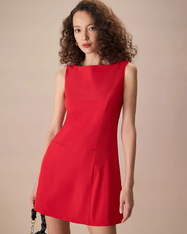 The Red Boat Neck Sleeveless Mini Dress