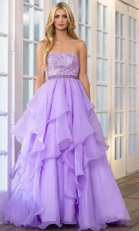 Ava Presley 39561 - Strapless Embellished Ruffled Ballgown